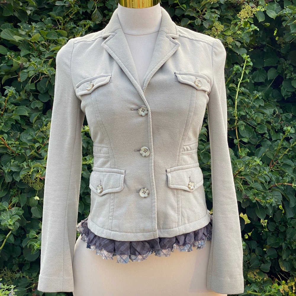 Anthropologie DOL Academia Blazer Jacket Plaid Ruffle Hem Preppy Shabby Chic - 4